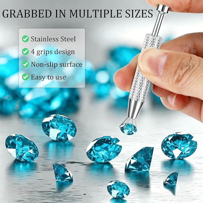 ONESING 2Pcs Piercing Ball Grabber Tool for Changing Jewelry, Stianless Steel Flat Back Earring Applicator Internally Threaded Push Pin Piercing Grabber Tool, Anti Slip 4 Claw Gem Ball Grabber Tool