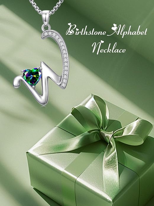 Birthday Gifts for Women Alphabet A to Z Initial Birthstone Pendant Necklaces for Women - 18k White Gold Plated Personalized Name Jewelry Anniversary Graduation Gifts for Wife Her Daughter Girlfriend(with Gift Box)