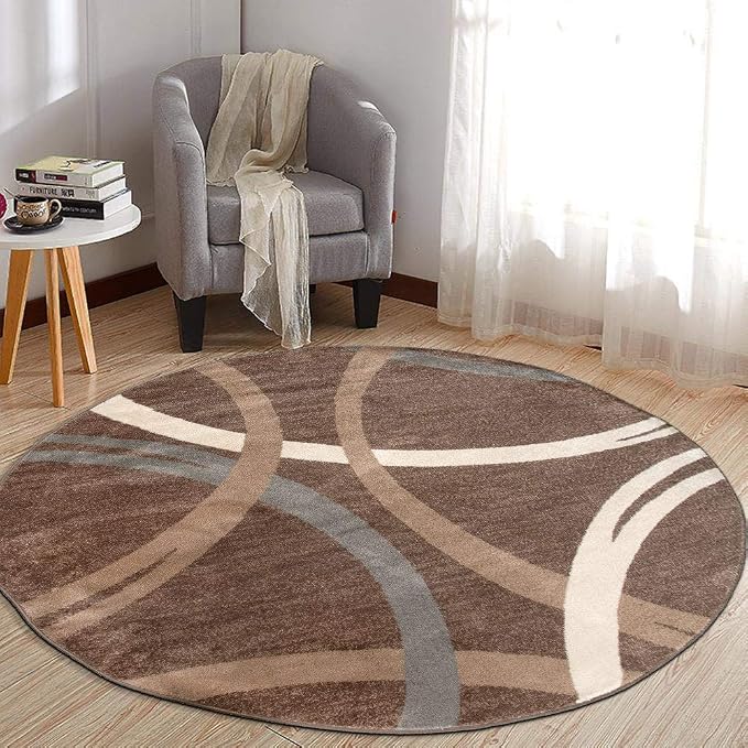Rugshop Wavy Circles Modern Jute Backing Living Room Round Rug Brown 8'