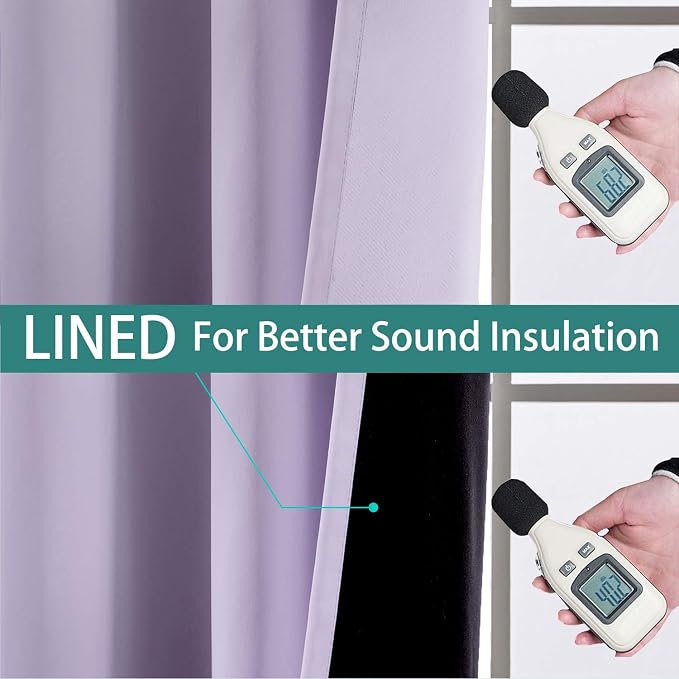 Yakamok Lilac 100% Blackout Patio Door Curtain Panels W100 x L96,1 Panel | Noise Reducing Barrier Panel for Sliding Glass Door, 2 Thick Layers Heat Full Light Blocking Patio Door Drapery