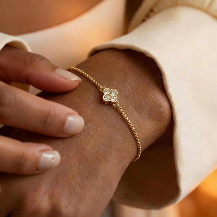 Charm Bracelet for Women Gold Trendy Non Tarnish Sideways 14K Gold Plated Simple Dainty Chain Jewelry Gift