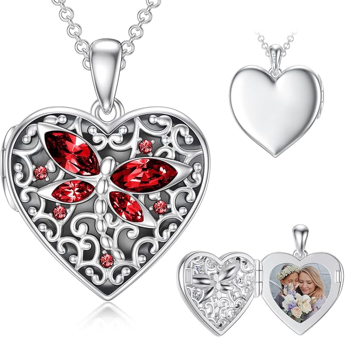Dorunmo Personalized Locket Necklace 925 Sterling Silver that Holds Pictures Butterfly Birthstone Photo Heart Locket Custom Jewelry Congratulations New Beginnings New Job Gifts for Women