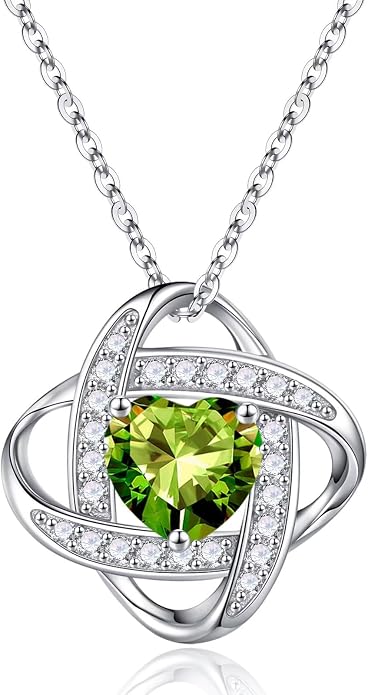 Iefil 925 Sterling Silver Love Knot Birthstone Necklace, Anniversary Birthday Gifts for Women, Jewelry Gift for Wife Mom Girlfriend Daughter