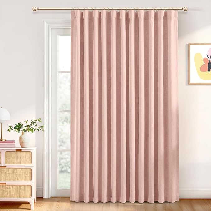INOVADAY 100% Blackout Curtains for Bedroom, Blush Pink Black Out Curtains 90 Inch Long, Clip Rings Linen Blackout Drapes, Thermal Insulated Room Darkening for Living Room, 1 Panel - W102xL90