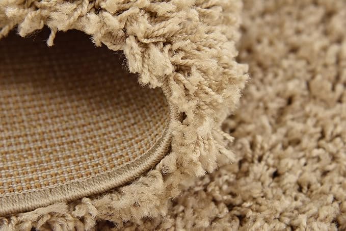 Unique Loom Solid Shag Collection Area Rug (6' 1" x 9' Rectangle, Taupe) | Modern solid area rug for living room, bedroom & dining room. Stain-resistant, easy-care, kid & pet friendly