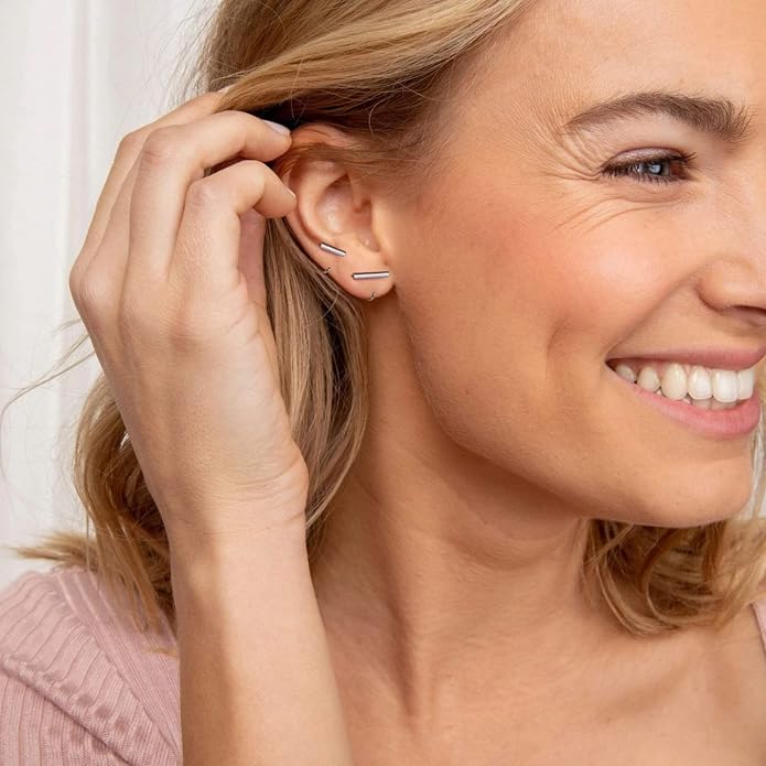 CHIC & ARTSY 925 Sterling Silver Half Hoop Earrings for Women, Small Huggie Hoops Set with Ball Bar Star Moon Cross & Pearl, Lightweight Comfort Fit Everyday & Sleep Earrings