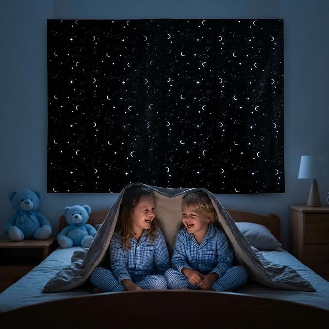 Portable Blackout Curtains (60" x 80") - Travel Blackout Curtains for Baby Nursery w/Stars - Portable Blackout Shades w/UV & Thermal Protection - 20 Stick on Suctions & Velcro Blackout Window Cover