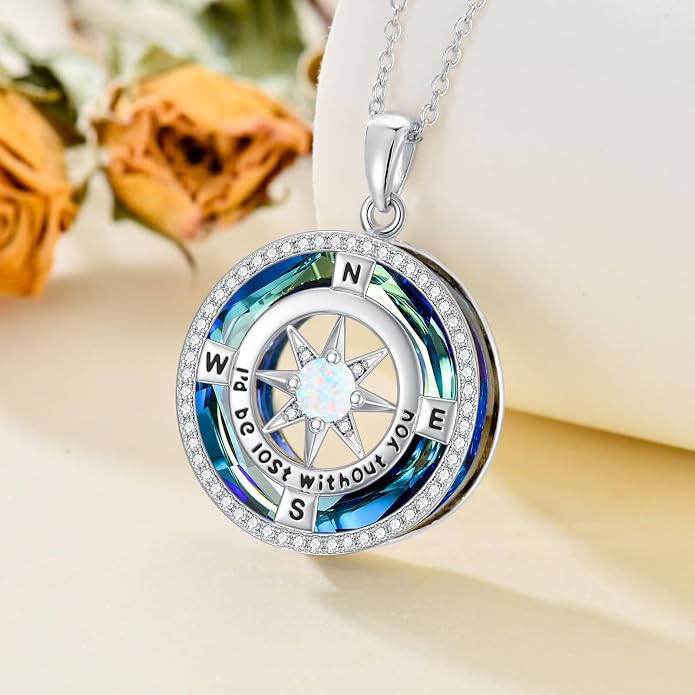 TOUPOP Necklace Gifts for Wife Compass Jewelry Women Anniversary Girlfriend Birthday Gift for Her Valentines I'd be Lost without You Sterling Silver Birthstone Necklaces