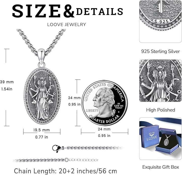 Pentagram Necklace Sterling Silver Triple Moon Goddess/Celtic Knot Witches Knot/Ankh/Sun and Moon/Hecate/Lilith/Santa Muerte/Tetragrammaton Pendant Necklace Pagan Wiccan Magic Egyptian Amulet Jewelry for Women Men