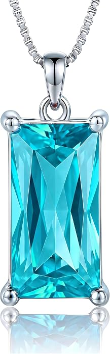 8mm x 16mm Square Birthstone Pendant Necklace – Fashion charming Sterling Silver Gift for women