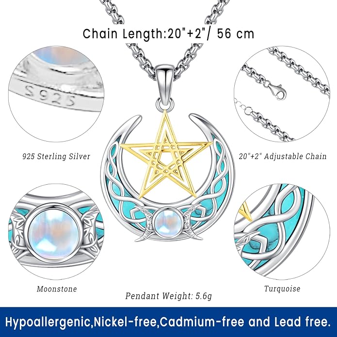 Witchy Jewelry for Women Men Nudo De Bruja Plata 925 Original Witches Knot Necklace Tetragrammaton Hecate Necklace Lilith Necklace Pentagram Necklace Cat Necklace Triple Moon Goddess Pendant Necklace