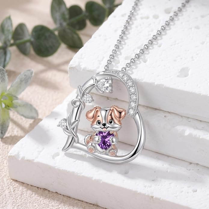 PELOVNY Teddy Bear Necklace for Women 925 Sterling Silver Bear/Highland Cow/Fox/Cat/Axolotl Birthstone Necklace Christmas Birthday Jewelry Gifts for Mom Daughter Wife Sister