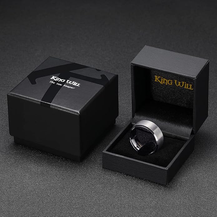 King Will Tungsten Men's Wedding Ring - Available in 6mm to 10mm, Black/Silver, Matte Finish, Beveled Polished Edge, Comfort Fit