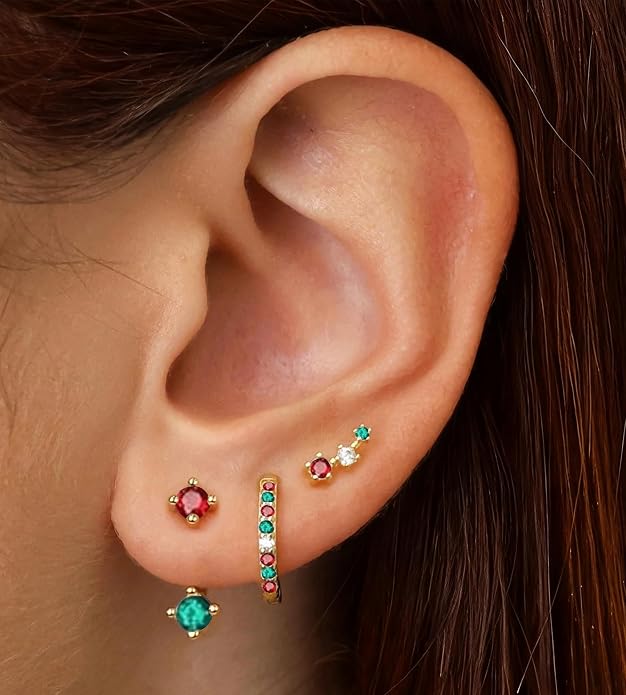 6 Pairs 14K Gold Plated Stud Earrings for Women, Hypoallergenic Cartilage Earrings for Multiple Piercing, Dainty Small Stackable Earrings Set for Jewelry Gift