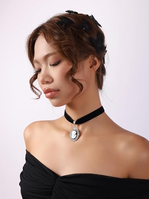 Sacina Gothic Black Cameo Victorian Choker, Gothic Vintage Necklace, Goth Jewelry, Christmas Jewelry Gift for WomenBlack Choker