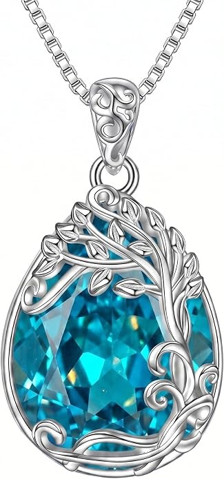 Teardrop Moonstone Necklace for Women Tree of Life/Filigree Birthstone Pendant Necklace Jewelry