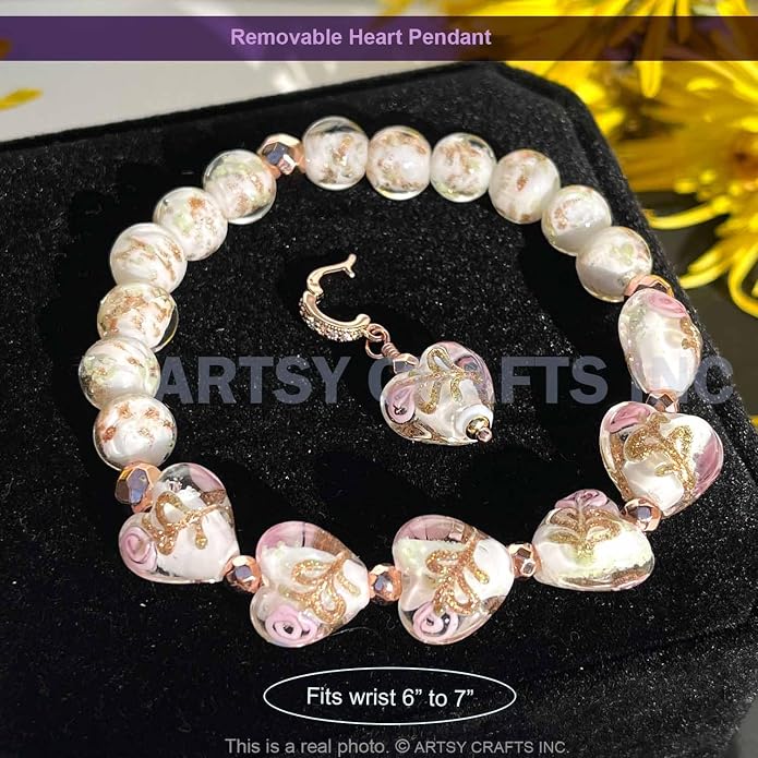 ARTSY Crafts Glow in the Dark Heart Shaped Glass Bead Bracelets & Necklaces, Handmade in USA