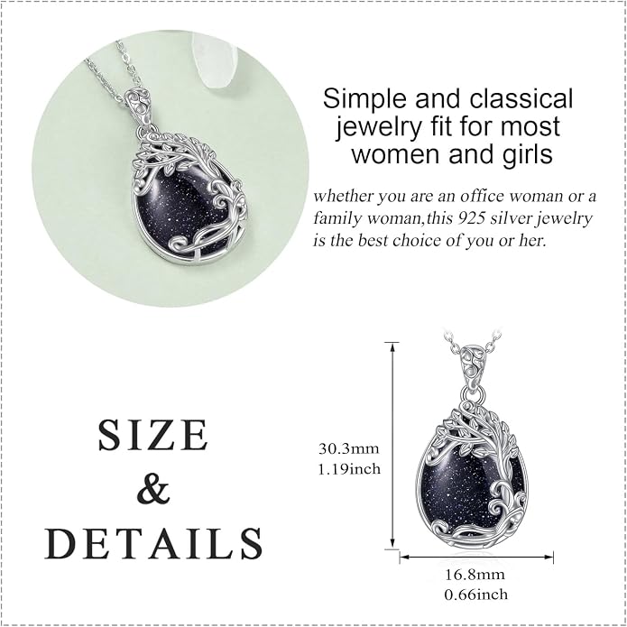 YAFEINI 925 Sterling Silver Moonstone Necklace Filigree Teardrop Pendant Necklace Jewelry for Women Girls