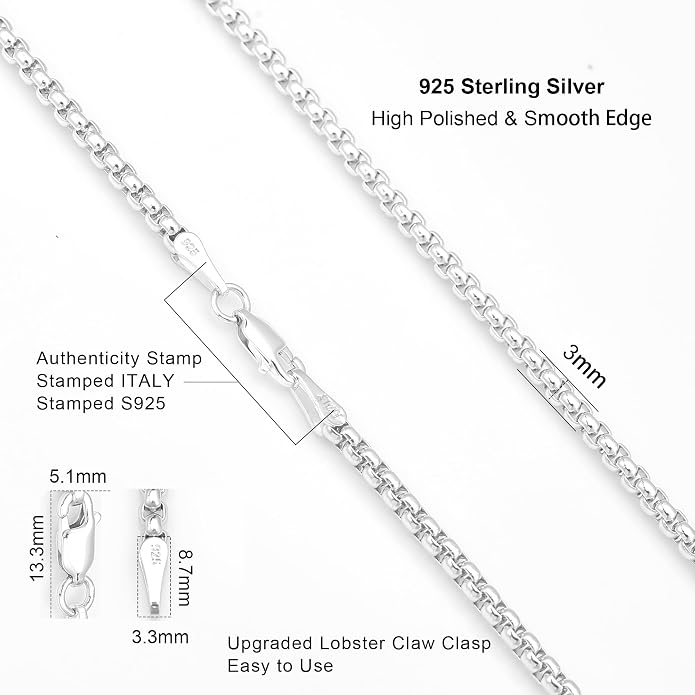 925 Sterling Silver Box Chain Lobster Clasp 2/3/4/5mm Necklace for Women Mens Box Chain Silver/14K Gold Plated Plated Necklace Chain Diamond Cut 16-30 Inches