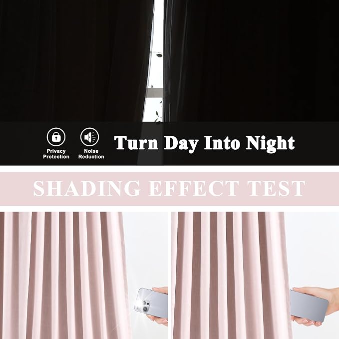 Vision Home Soft Pink Pinch Pleated Full Blackout Curtains Linen Blended Room Darkening Window Curtains 63 inch for Living Room Bedroom Thermal Insulated Pinch Pleat Drapes with Hooks 60" Wx63 Lx1