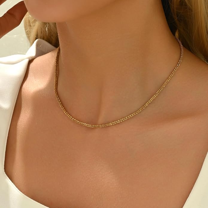 Gold Chain Necklace for Women Dainty Simple Satellite Beaded Twisted Chain Choker Necklace Everyday Jewelry Christmas Gifts