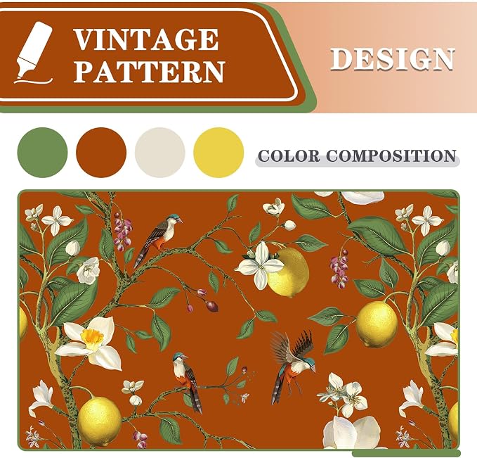 MYSKY HOME Floral Blackout Curtains Panels 84 inches Room Darkening Grommet Vintage Curtains & Drapes with Flower Lemon Hummingbird Patterned for Bedroom Nursery Kids Room, Pack-2, 52", Burnt Orange