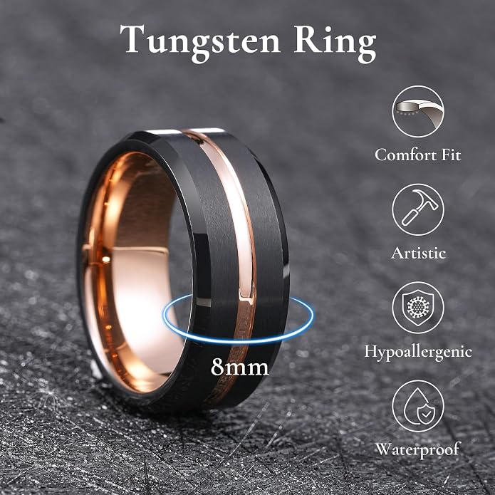 King Will Tungsten Carbide Wedding Band for Men Women-6/8/10mm Width Multicolor Available with Grooved Center Wedding Ring Suitable for Work, Gym Comfort Fit Size 4-16