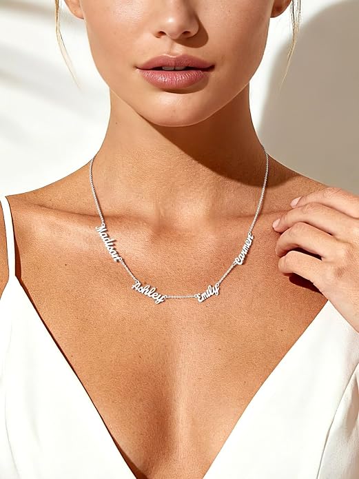 Custom4U Custom Name Necklace for Women, Personalized 1-5 Name Necklace, Sterling Silver/Stainless Steel 14K Gold Plated Nameplate Necklaces, Gift for Mom Wife Anniversary Birthday with Box