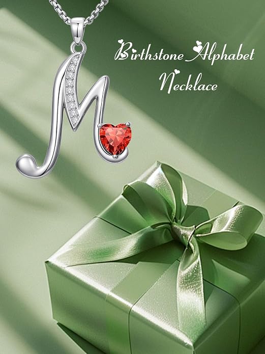 Birthday Gifts for Women Alphabet A to Z Initial Birthstone Pendant Necklaces for Women - 18k White Gold Plated Personalized Name Jewelry Anniversary Graduation Gifts for Wife Her Daughter Girlfriend(with Gift Box)