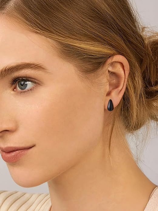 KeyStyle Chunky Gold Hoop Earrings for Women Trendy, Stainless Steel TearDrop Hoops Earring, Lightweight Water Drop Ear Jewerly