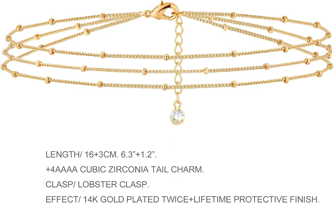 MEVECCO 14K Gold Plated Radiant Sun Necklace & Layered Satellite Chain Bead Bracelet Set for Women, Cubic Zirconia Birthstone Removable Pendant Design, Dainty Simple Jewelry
