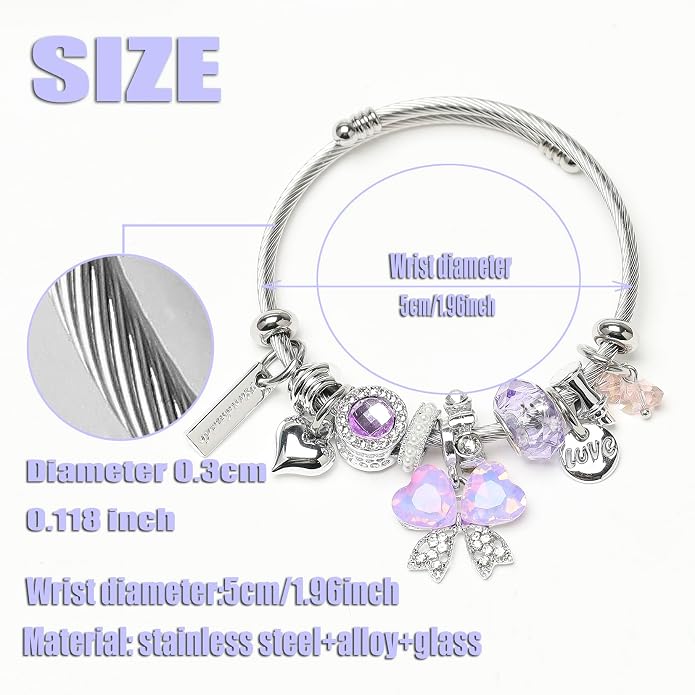 DS Charm Bracelets for girls,exquisite cute cartoon friendship bracelets Silver Stainless Steel Bangle with birthday Gift box, Adjustable girls jewelry Suitable for holiday gifts