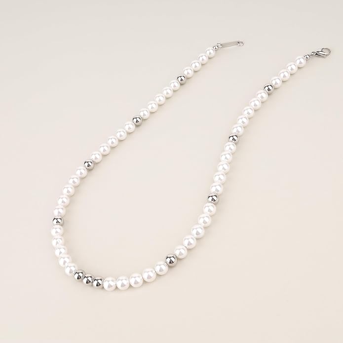 GAVU Men's Pearl Necklace, Pearl Jewelry Crystal Beaded Necklace for Men 20"/22"/24"/26"