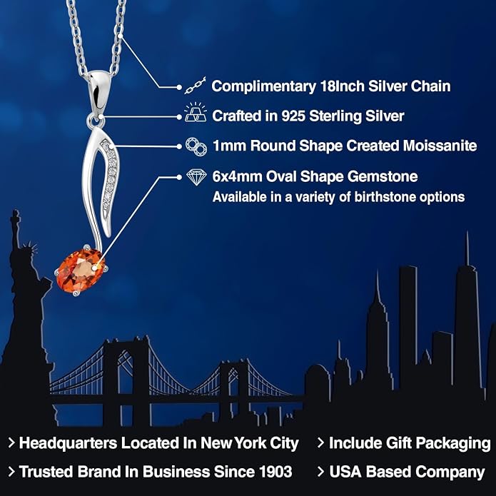 Gem Stone King Music Eighth Note Pendant Necklace | 925 Sterling Silver | 6X4MM Oval Gemstone Birthstone | With 18 Inch Silver Chain | Designed By Keren Hanan