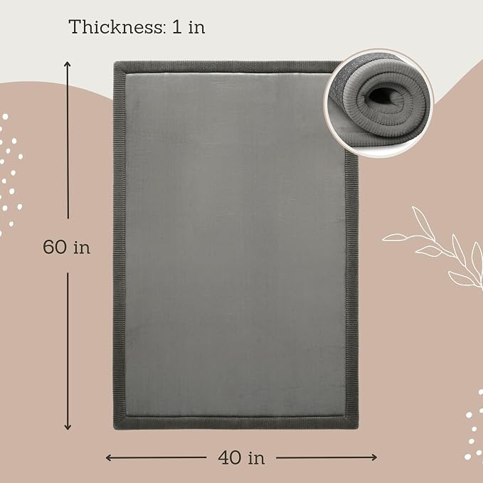Hakuna Matte CloudSoft Baby Play Mat for Floor 40" x 60" Dark Gray | Coral Velvet high-density foam Rug for Crawling & Cozy Play – Non-Slip, Water-Resistant, Easy-Care Tummy Time Mat