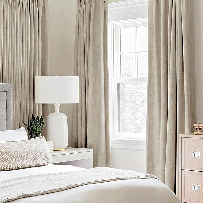 MIULEE Linen Curtains for Bedroom 100% Blackout Thermal Insulated Stone Grommet Room Darkening Curtains & Drapes Fall Decor for Living Room 52 x 54 Inch (2 Panels)