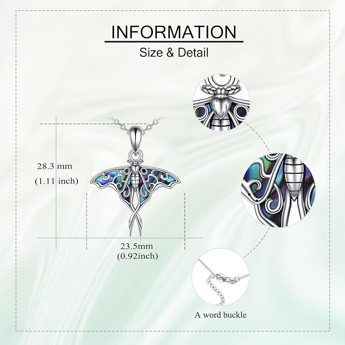 URONE Moth Necklace 925 Sterling Silver Moth Pendant Luna Moth Jewelry Gifts for Women
