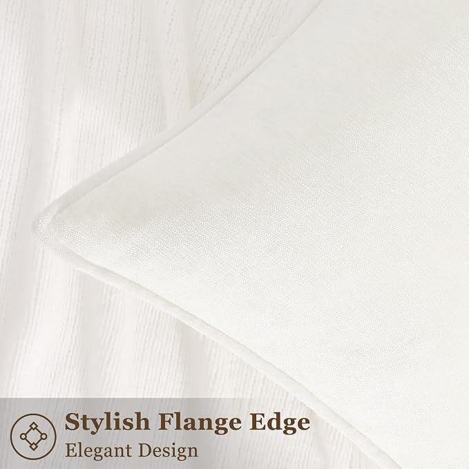 decorUhome Chenille Cream White Velvet Throw Pillow Covers 24x24 Set of 2 | Fall Soft Euro Sham Couch Decorative Modern Farmhouse Pillow Cases with Elegant Design for Sofa Bed Living Room Home Decor