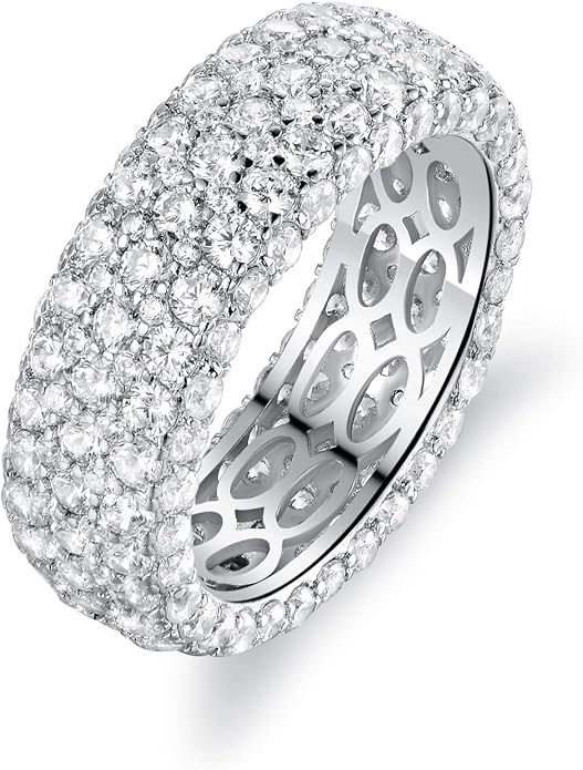 Barzel Women's Wide Eternity Ring Wedding Band - 18k White or Rose Gold Plated Wide Band Cubic Zirconia Eternity Ring