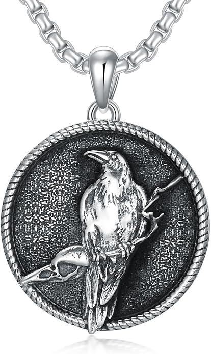 Viking Necklace for Men S925 Sterling Silver Odin/Troll Cross/Compass/Raven/Valknut/Axe Rune Amulet Necklace Norse Jewelry for Christmas Birthday