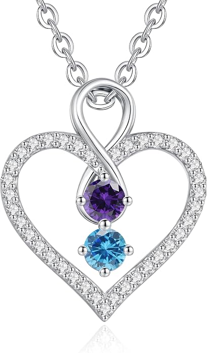 LOUISA SECRET Double Birthstone Necklaces for Women, 925 Sterling Silver Infinity Love Heart Pendant Necklace for Her, Birthday Anniversary Valentine's Day, Christmas, Wedding, Graduation Gift for Her, Personalized Gifts, Jewelry Gifts for Wife Mom Gir...