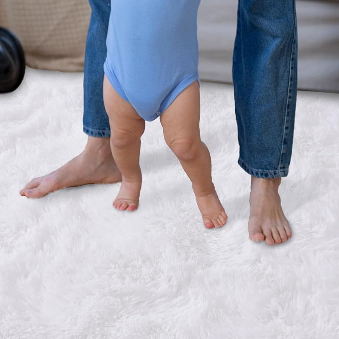 Dssimo White Fluffy Rugs for Bedroom 4x6 Soft Shag Carpet for Bedside | Plush Furry Non-Slip Cream Area Rug for Nursery Kids Room Dorm Room Home Decor, Indoor Plush Floor Carpet