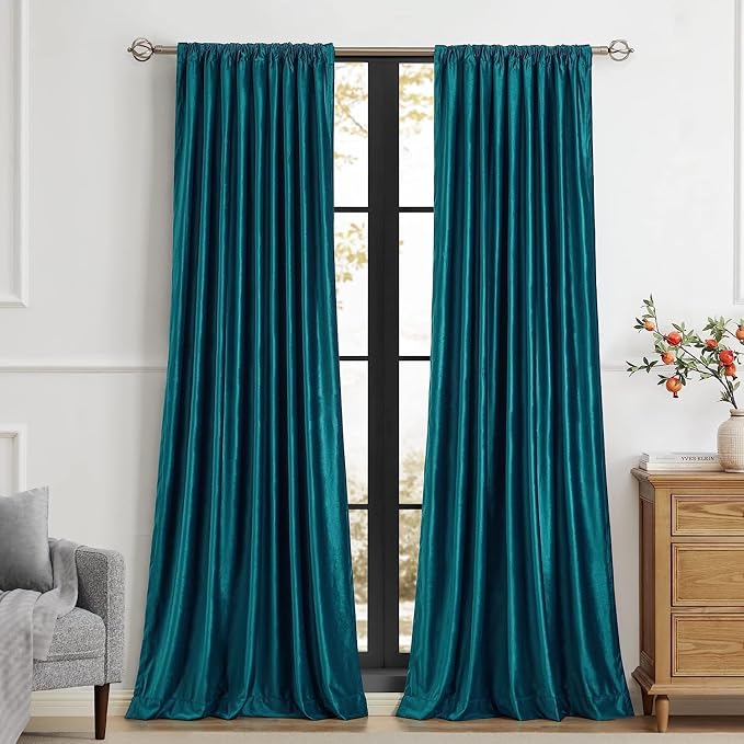 Elegant Teal Velvet Curtains 90 inches for Living Room,Luxury 2 Panels Room Darkening Rod Pocket Back Tab Curtain Bluish Green Thermal Insulated Soundproof Noice Reducing Window Drapes for Bedroom