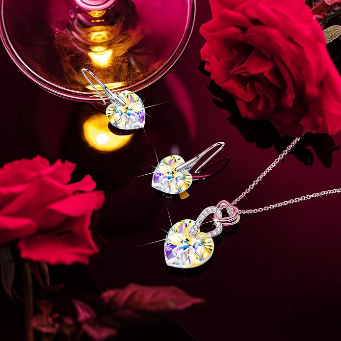 14K White Gold Plated Heart Crystal Necklace for Women, Gift Packaging Included for Your Special Her, Hypoallergenic for Sensitive Skin