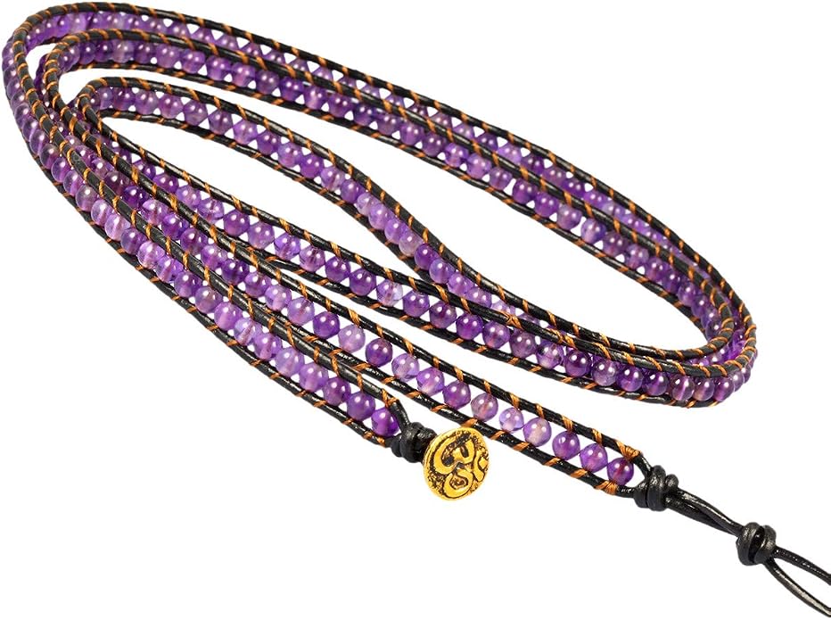Nupuyai Handmade Leather Beaded Stone Wraps Bracelet Collection for Unisex