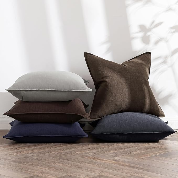MIULEE Decorative Linen Euro Sham Pillow Covers 22x22 Inch Dark Coffee Chocolate