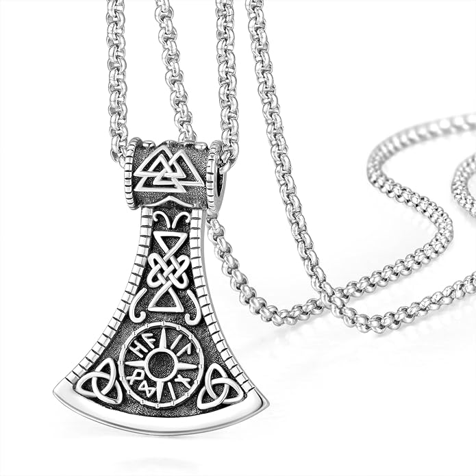 Tetragrammaton/Thors Hammer/Viking Axe/Jewish/Yahweh Necklace for Men 925 Sterling Silver Viking Norse Pagan Jewelry Gifts for Women