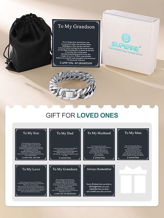 Supcare Unique Anniversary Birthday Valentines Fathers Day Stainless Steel Cuban Link Bracelets for Men Him, To My Man Dad Husband Love Always Remember Wrist Chain Bracelet Jewelry Gifts