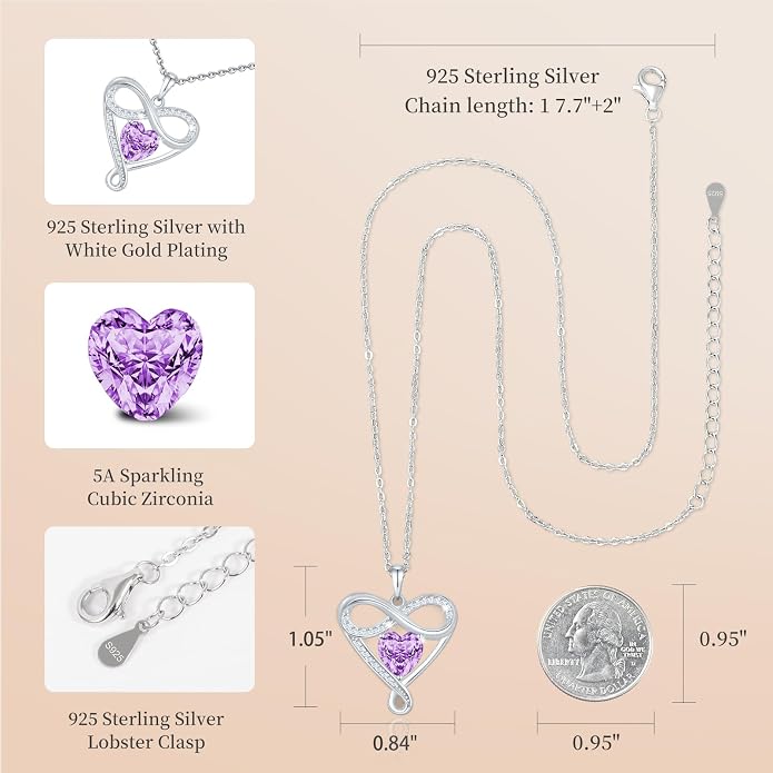 925 Sterling Silver Infinity Necklace - Exquisite Silver Jewelry for Women, Love Heart Necklace for Birthday, Anniversary, Valentine’s Day - Ideal Gift for Girlfriend, Wife, Mom, or Her