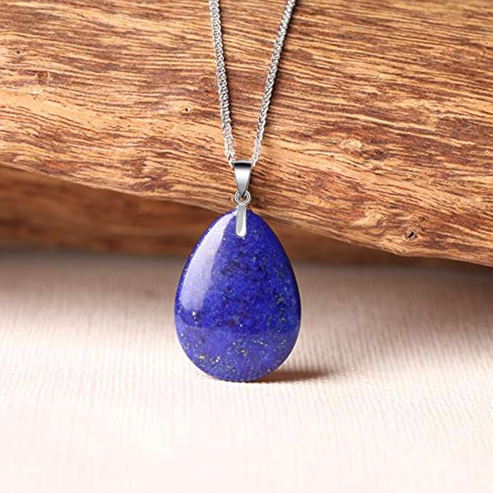 iSTONE 925 Sterling Silver Natural Crytral for Womens Pendant Necklace, Gemstone Birthstone with 17.8" Silver Chain Ladies